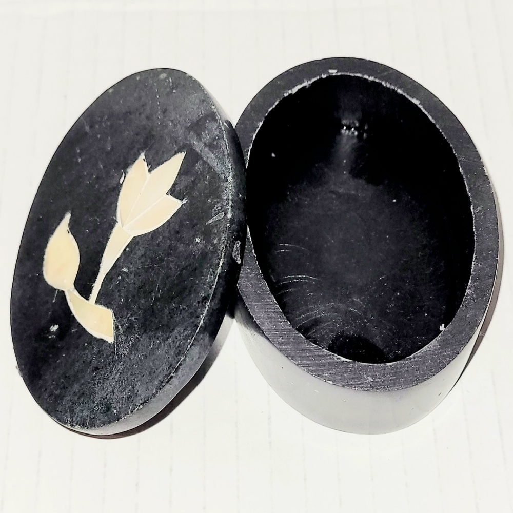 Vintage Onyx and Mother of Pearl Trinket box